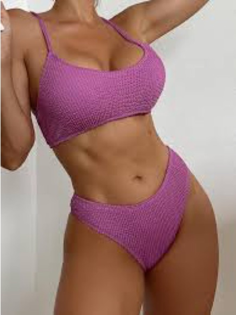 Textured Scoop Neck Bikini Set in Lavender Pink